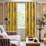 XiDi Currygelb Boho-Großblumen-Verdunkelungsgardinen 132x244cm Thermoisolierung Ösenbefestigung Warmes Vintage-Muster für Wohnzimmer & Schlafzimmer Mustard Yellow52/96