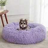WESTERN HOME WH Beruhigendes Hunde- und Katzenbett, Anti-Angst-Donut-Hunde-Kuschelbett, wärmendes, gemütliches, weiches Hundebett, rundes Bett, flauschiges Kunstfell-Plüschbett für kleine, mittelgroße