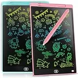 [2 STÜCKE] LCD Schreibtafel 12 Zoll, Genialba Buntes LCD Schreibtablett, LCD Writing Tablet, Elektronischer Tablette, Grafiktablett für Kinderspiele 2 3 4 5 6 7 Jahre Jungen Mädchen (Blau&Rosa)