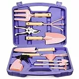 Grenebo 12-teiliges Gartengeräte-Geschenkset für Damen, rostfreie und robuste Gartengeräte mit strapazierfähiger Tragetasche, modische und durchdachte Garten-Geschenke für Damen und Herren (Lila-Rosa)