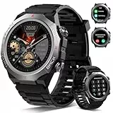 Militär Smartwatch Herren Damen, Smart Watch mitTelefonfunktion 1,39' Touchscreen, Herzfrequenzmonitor Schlafmonitor IP68 Wasserdicht Sportuhr, 110+ Sportmodi Fitnessuhr für iOS Android, Schwarz