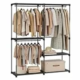 SONGMICS Kleiderschrank offen, Kleiderständer, Kleiderstange, Garderobe, 3 Hängefächer, viel Platz, für Schlafzimmer, Wohnzimmer, 138 x 43 x 182 cm, tintenschwarz RYG025B02