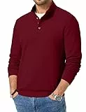 Elegancity Herren Pullover Rot Fleece Langarm Sweatshirt Warm Pulli Casual Polo Sweater Mit Knopf 3XL