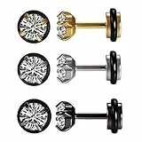 Aroncent 3 Paar Unisex Ohrstecker Set 5mm Breit Klassische Edelstahl Zirkonia Runde Kreis Ohrringe Ohr Piercing Geschenk für Herren Damen Schwarz Gold Silber