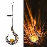 Navaris 1x LED Solar Hängelampe Flammen-Design - orientalische Garten Solarlampen außen - Outdoor Solar Hängelaterne Solarlampe hängend mit Haken