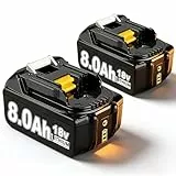 2X 18V 8.0Ah/8000mAh Ersatzakku für makita Kompatibel BL1860B BL1850B BL1840 BL1830 BL1815 BL1845 BL1890 BL1415 BL1430 BL1440 BL1835 194205-3 LXT-400 with LED Werkzeugakku.
