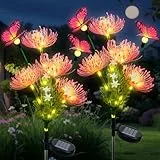 Qoosea 2 Stück Solarlampen für Außen Garten, LED Solarleuchten Blume und Schmetterling mit Breiterem Wasserdichte Solarpanel, Solarlichter für Balkon Bereich Terrasse Gehweg Hof Weihnachtsdeko