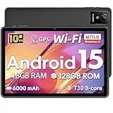 Hasskya Tablet 10 Zoll, Android 15 Tablets PC mit 18GB RAM + 128G ROM (1TB TF), Widevine L1 Kompatibles Octa-Core-Tablet mit WiFi 5G, 5+8MP Doppelkamera, 6000 mAh, T30 CPU, Face ID