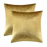 GIGIZAZA 2er Set Gold Kissenbezug Samt Kissenbezüge Dekorative Kissenhülle Sofakissen Zierkissen deko Dekokissen für Wohnzimmer Schlafzimmer Sofa Auto 40cmx40cm