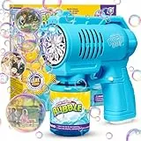 Bombble Automatische Seifenblasenpistole, Seifenblasenmaschine Gun Kinder 10000+ Blasen/Minute mit 130ML Seifenblasenlösung, Blasenspielzeug Geschenk für Kinder/Geburtstag/Party (Blue-2026)
