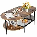 MOHQZA Couchtisch Oval Holz | Wohnzimmertisch Sofatisch mit Metallrahmen | Einfacher Aufbau, Industrie-Design | Coffee Table Holz für Wohnzimmer Schlafzimmer | Vintagebraun