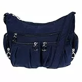 Christian Wippermann Umhängetasche Damen Stoff - Luxuriöse Canvas Schultertasche 31x24x11 cm - Verstellbarer Trageriemen 80-140 cm - Viele Reißverschlussfächer - Perfekt für Arbeit & Freizeit Blau