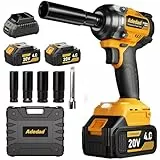Adedad 1/2' Schlagschrauber 750N.m Bürstenlos Hohes Drehmoment Elektro-Schlagschrauber with 2x4.0AH Batterie und Schnellladegerät für Auto-Reparatur,Reifenwechsel,Bauwerkzeug,DIY