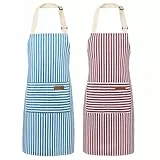 Livdouyu 2 Stück Schürze Kochschürze Damen Verstellbare Küchenschürze mit Taschen Herren Kittelschürze Wasserdicht Schürze Rot Blau Apron zum Kochen, Malen, Backen, Hausarbeiten