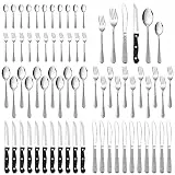 Besteck Set, HaWare 72-teiliges Edelstahl Besteckset mit Steakmesser für 12 Personen, Modernes Essbesteck Set mit Hammergriff, Messer Gabel Löffel Set für Zuhause/Restaurant, Spülmaschinenfest