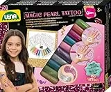 Lena 42442 - Fashion Magische Perlen Tattoo, Bastelset zum Stylen mit Miniperlen in 10 Farben für 150 Tattoos, 200 Schablonen, Mode Set Magic Pearls, abwaschbarer Körperschmuck für Kinder ab 6 Jahren