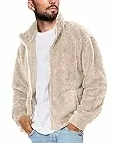 Runcati Fuzzy Sherpa-Jacke für Herren, Fleece, langärmelig, durchgehender Reißverschluss, vorne offen, Thermomantel, Herbst und Winter, Khaki, L