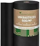 GardenGloss® 50m2 Unkrautvlies Gartenvlies gegen Unkraut – Unkrautfolie Wasserdurchlässig – Reißfestes Unkrautflies 50g/m2 – Hohe UV-Stabilisierung (50m x 1m, 1 Rolle)