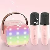 Karaoke Maschine mit 2 Karaoke Mikrofonen Geschenk Mädchen: [Premiumversion] Mini Karaoke Maschine Kinder mit Mikrofon Kindertag Geschenk Spielzeug 3-12 Jahre - Geburtstagsgeschenk MusikLautsprecher