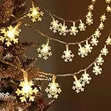 BLOOMWIN Solar Lichterkette Aussen Weihnachten - 6,5m 30 LED Solar Weihnachtsbeleuchtung Außen, Wetterfest Schneeflocken Lichterkette Außen, Solarleuchten Weihnachtsdeko Outdoor, Warmweiß