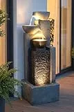Gartenbrunnen mit LED Wasserfall 109 cm – Moderner Springbrunnen mit 3 LED Spots & Kaskadenwand – Komplett Set inkl. Pumpe – Wasserspiel für Garten Terrasse Balkon – Steinoptik Grau