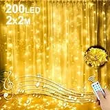 GAOUTO Lichtervorhang 2m x 2m: 200 LEDs USB Lichterketten Vorhang IP44 Wasserdicht mit 8 Lichtmodi und Fernbedienung Timer, Lichtervorhang innen dekoration deko für Party, Weihnachten, Hochzeit