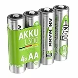 ANSMANN Akku AA Mignon 1300mAh 1,2V NiMH - wiederaufladbare Batterien AA Akkus maxE (geringe Selbstentladung & vorgeladen) ideal für Solarlampe (4 Stück)