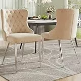 TIZZ Esszimmerstuhl 2 Stück Samtstoff Ergonomisch Modern Verstellbares Fußdesign Silberne Beine Make-up Stuhl Leicht Luxus Stil