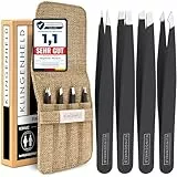 KLINGENHELD® Präzises Pinzetten-Set mit handgeschliffenen Spitzen - Perfekt für alle Anwendungsbereiche - inkl. Baumwoll-Etui 100% plastikfrei & nachhaltig - Pinzette Augenbrauen zupfen, 21 Farben