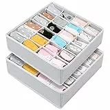 CGBOOM Aufbewahrungsboxen für Socken und Kleine Zubehörteile, 24 Zellen Faltbox, Kleiderschrank und Schubladen Ordnungssystem zum Socken, Schals,Büstenhalter (2 Stück Grau)
