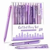 Four Candies Gelstifte, Schwarz & Lila Gelschreiber mit Textmarker, Gel Pens Aesthetic Clean Girl School Stuff, Schulsachen Set mit 12 Stiften - Lavendel Serie