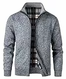 KTWOLEN Herren Strickjacke Cardigan Fleece-gefüttert Strickjacken Sweatjacke Langarm Winterjacke, C-Dunkelgrau, XL