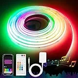 DC24V WiFi RGB+IC COB LED Streifen 5m Kit mit Fernbedienung,Smart App Steuerung Farbverlauf Dimmbar Hohe Dichte Adressierbarer RGB LED Strip Arbeiten mit Alexa/Google Assistant,Musik Synchronisieren