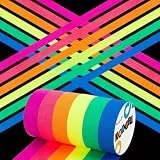 Koogel 6 Rollen Neon Klebeband, Fluoreszierendes UV Schwarzlicht Tape Set (5m x 15mm), Gafferband für Schwarzlicht Party Deko, Karneval Kostüme und Handwerk, Gewebeband Rückstandslos, 6 Farben