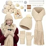 Reessy Stricksets für Anfänger Erwachsene, Mütze Schal Handschuhe Strickset für Erwachsene zum Erlernen des Strickens inklusive Schritt-für-Schritt-Anleitungsbuch, Stricknadeln weiche Garnknäuel und