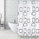 MSV 141674 Anti-Schimmel Duschvorhang - Anti-Bakteriell, waschbar, wasserdicht, mit 12 Duschvorhangringen - Polyester, „Quadrat“ 180x200cm