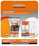 L'Oréal Men Expert Pflegeset gegen müde Haut für Männer, Geschenkset mit Waschgel und Gesichtscreme 24H Anti-Müdigkeit, Geschenke für Herren mit Vitamin C, Hydra Energy, 1 x 100 ml, 1 x 50 ml