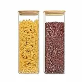 Keyoung 2 Stück Vorratsdosen Glas mit Deckel, 2300ml Großes Glasdosen Eckig, Versiegelte Frischhaltedosen Küche Schüttdose mit Holzdeckel, für Lange Lebensmittelfrische, Mottensicher