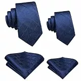 Hi-Tie Vater-Sohn-Krawatten-Set, gestreift, kariert, für Männer und Jungen, Seidenkrawatte, Einstecktuch, Set für Hochzeitsgeschenke, Marineblau kariert, Medium