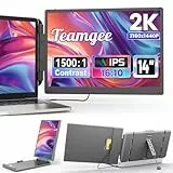 Teamgee 2K Laptop Bildschirm Erweiterung, 2160x1440 QHD IPS 14' Tragbare Monitor für Laptop, Dual Screen Extender HDMI/USB-A/Type-C Plug and Play für 13'-17' Laptops für Mac, Wins, Android, Dex