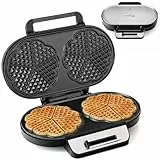 LEHMANN Doppel Waffeleisen Herzform - Herzwaffeleisen für 10 klassische Herzwaffeln - 2 Antihaftbeschichteten Backflächen - Temperaturregelung - Backampel - 1200W - Schwarz/Silber