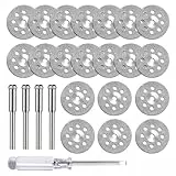 25 Stück Diamant-Trennscheiben 22mm Gelocht für Dremel | Mit 4x 3mm Dorn + Schraubendreher | Für Stein, Fliese, Glas (Rotationswerkzeug Zubehör)