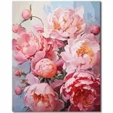 TISHIRON Malen nach Zahlen für Erwachsene, Paint by Numbers Adult, Painting by Numbers - Pfingstrosen, rosa, Strauß, Blumen, 16x20 inch
