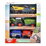 Dickie Toys - 5er-Set Micro Spielzeugautos (je ca. 8 cm) - 5 Autos (Polizei, Feuerwehr, Bagger, Traktor mit Anhänger und Muldenkipper) mit Freilauf und beweglichen Teilen für Kinder ab 3 Jahre