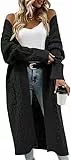 Saodimallsu Strickjacke Damen Lang Grobstrick Cardigan Lose Oversize Leichte Elegante Strickmantel Casual Einfarbig Open Front Sweater mit Taschen Schwarz L