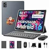 KINGRID Tablet mit Tastatur Android 16 - Gemini AI, 24GB RAM + 256GB ROM (2TB TF), Tablet 10 Zoll, 5000mAh Akku, 5G WiFi, Bluetooth 5.0, Dual Kamera, Face ID