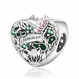 Symretie Herz Charms Anhänger 925 Sterling Silber Saison Sommer Lotusblume Bead Charm Kompatibel mit Europäischen Armbändern und Halskette