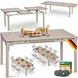 KESSER® Gartentisch ausziehbar Esstisch 180/240x90cm erweiterbar bis 8 Personen Ausziehtisch mit pulverbeschichtetem Stahl-Gestell & HDPE Tischplatte Wetterfest & UV-Beständig inkl. 6 Filz-Untersetzer