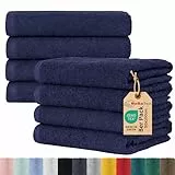 BaSaTex Frottee Handtücher 50x100 im 8er Pack aus 100% Baumwolle - Made in Green Zertifiziert - mit Aufhängeschlaufe - Farbe: Navy Marineblau