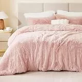 Sacebeleu Plüsch Bettwäsche Set 200x220cm Altrosa Rosa Warme Winter Flauschig Flanell Biber Mädchen Bettbezug Deckenbezug mit Reißverschluss und 2 Kissenbezug 80x80cm Doppelbett